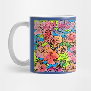 Happy Blue Rose Watercolor Pattern Mug